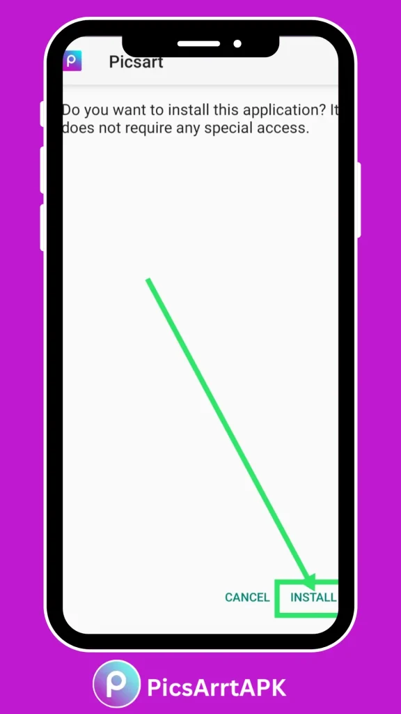 PicsArt MOD APK Install Option