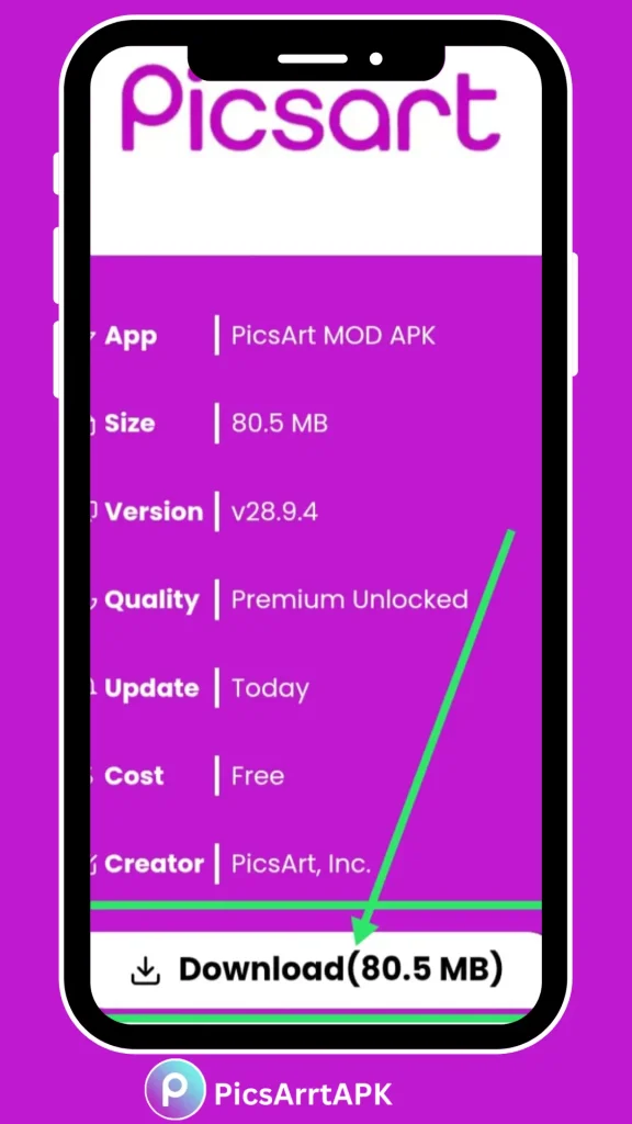 Download Button Screen Short of PicsArt MOD APK
