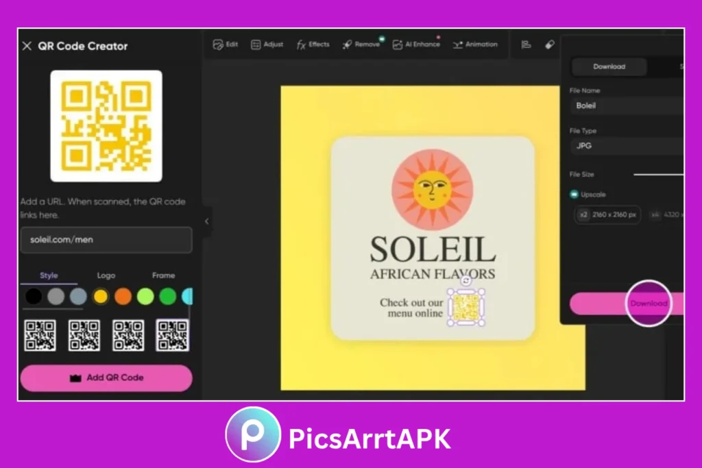 generate QR codes in PicsArt