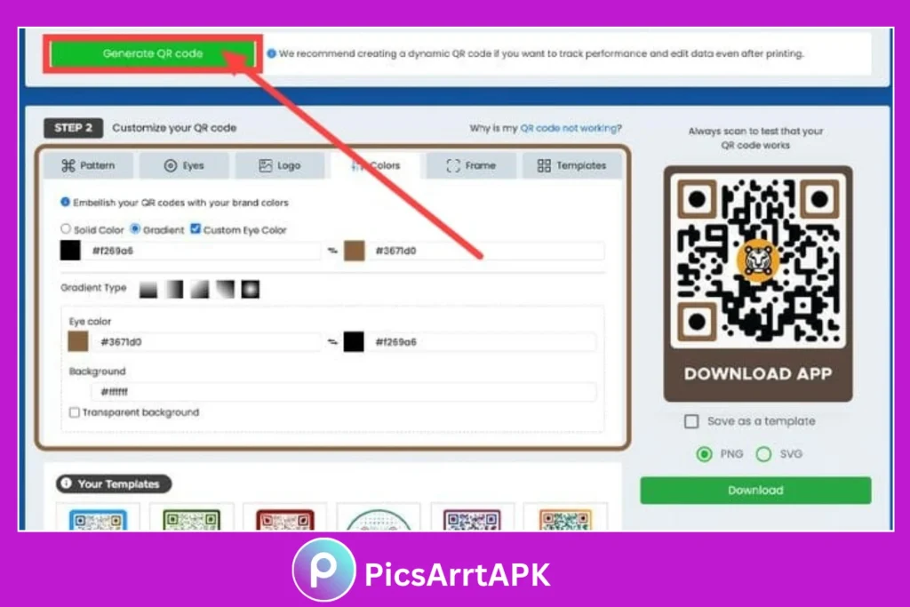 select the QR code generate option