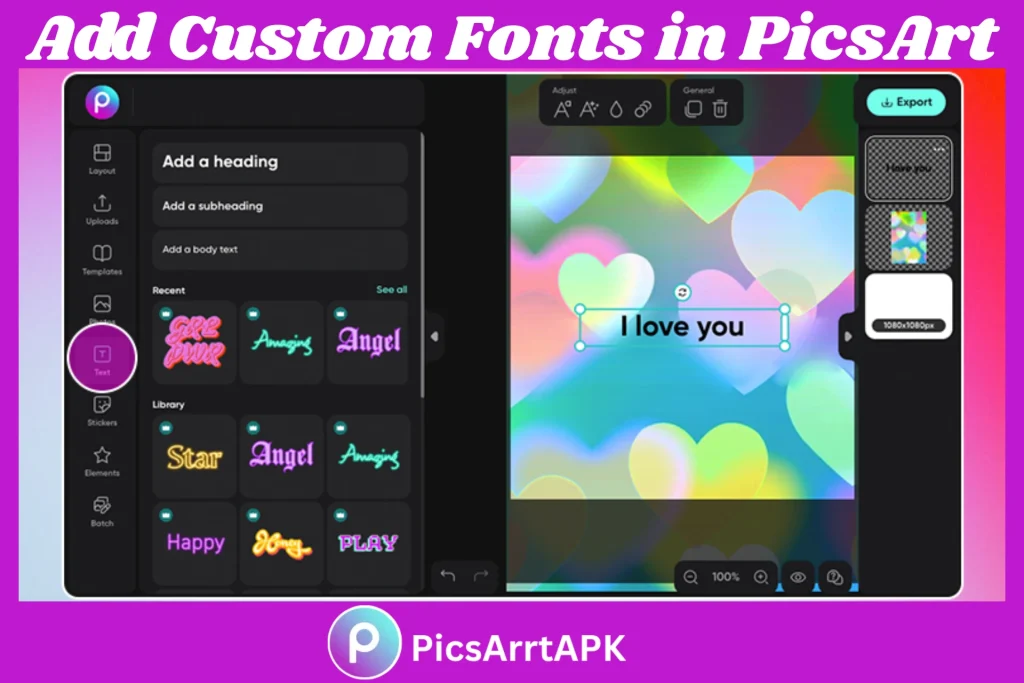 custom fonts in Picsart MOD APK